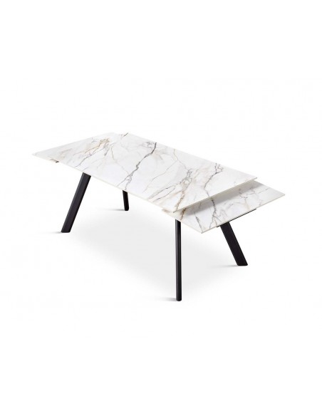 Mesa extensível ARMINIA 160(240) x 90, porcelânico branca e metal preto