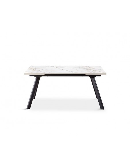 Mesa extensible ARMINIA 160(240) x 90, porcelánico blanco y metal negro