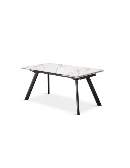 Mesa extensible ARMINIA 160(240) x 90, porcelánico blanco y metal negro