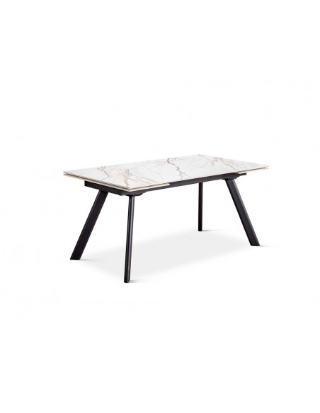 Mesa extensible ARMINIA 160(240) x 90, porcelánico blanco y metal negro