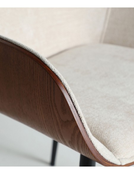 Silla moderna BEESD trasera madera color nogal y tela blanco roto