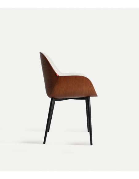 Silla moderna BEESD trasera madera color nogal y tela blanco roto