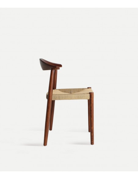Silla artesanal nórdica ZELHEM de madera color nogal y cuerda beige