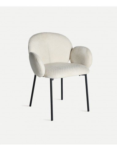 Silla moderna con brazos BURGNAC tela crema, metal negro