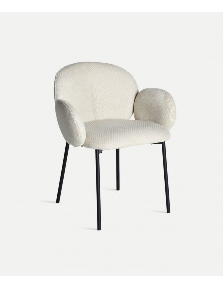 Cadeira moderna com braços BURGNAC, tecido creme, metal preto