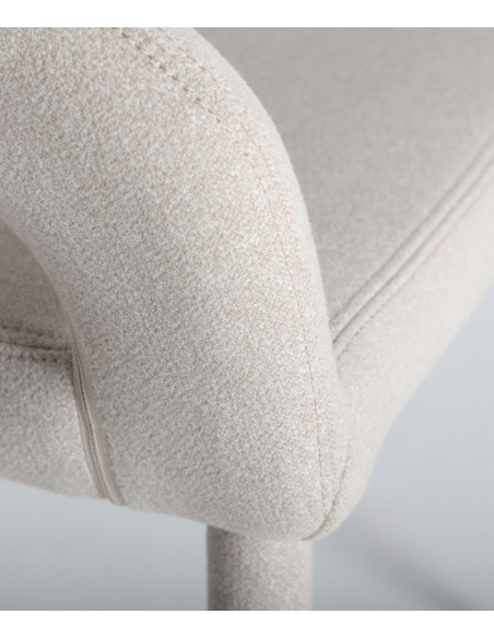 Silla diseño art déco CASSEL de acero inoxidable y tejido blanco roto