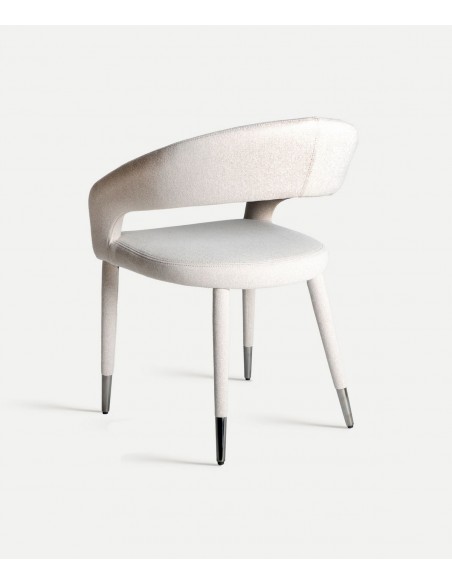 Silla diseño art déco CASSEL de acero inoxidable y tejido blanco roto