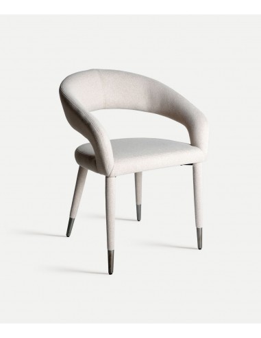 Silla diseño art déco CASSEL de acero inoxidable y tejido blanco roto