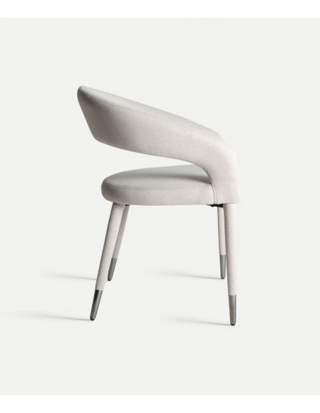 Silla diseño art déco CASSEL de acero inoxidable y tejido blanco roto