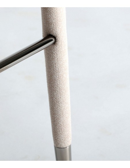 Taburete alto art déco CASSEL 76 de acero inoxidable y tejido blanco roto