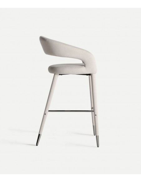 Taburete alto art déco CASSEL 76 de acero inoxidable y tejido blanco roto