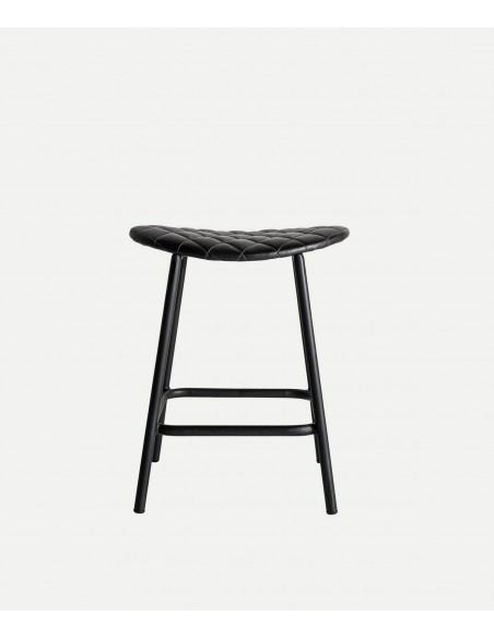 Banco baixo CHAEPE 49 em pele preta, estilo industrial vintage