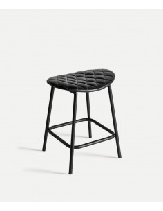 Taburete bajo en piel negra CHAEPE 49, estilo industrial...