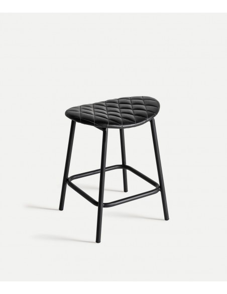Taburete bajo en piel negra CHAEPE 49, estilo industrial vintage
