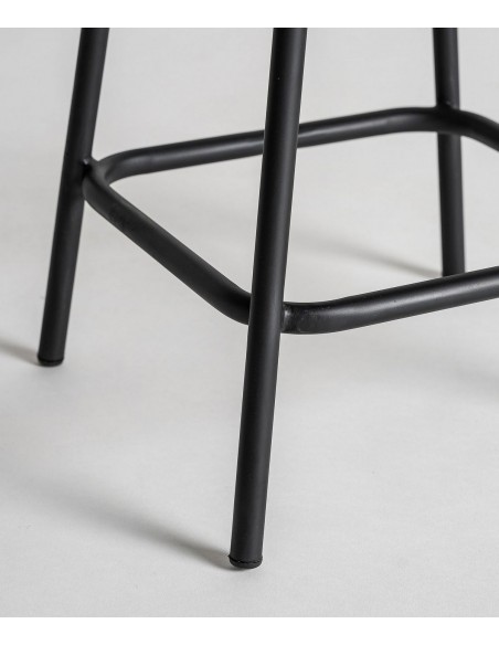 Banco baixo CHAEPE 49 em pele preta, estilo industrial vintage