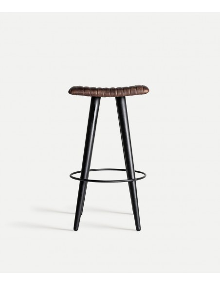 Taburete bar en piel marrón BEFAUX 74, estilo industrial vintage
