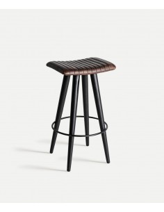 Banco alto BEFAUX 74 em pele castanha, estilo industrial...