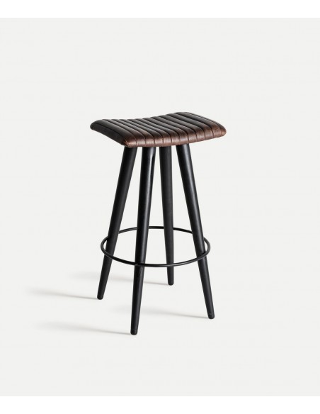 Taburete bar en piel marrón BEFAUX 74, estilo industrial vintage