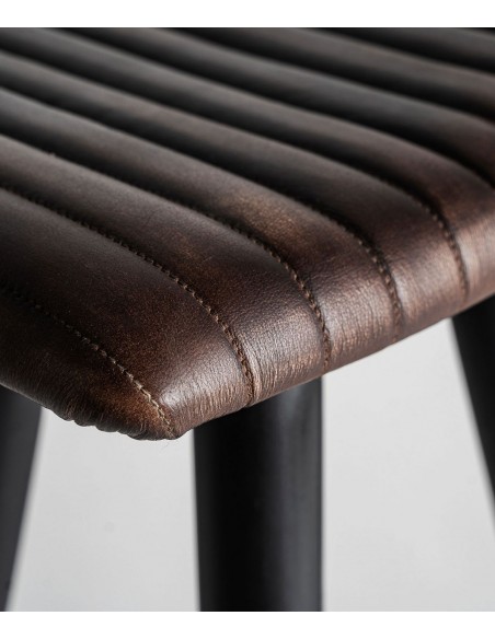 Taburete bar en piel marrón BEFAUX 74, estilo industrial vintage