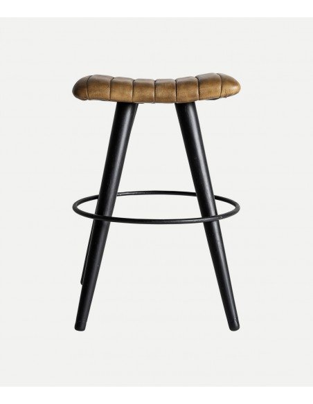 Taburete bajo en piel verde BEFAUX 59, estilo industrial vintage