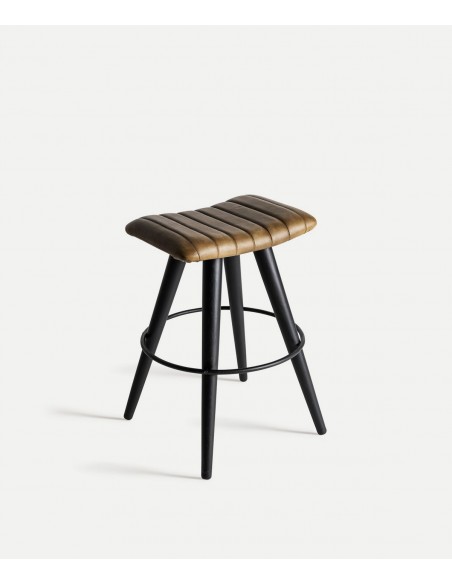 Banco baixo BEFAUX 59 em pele verde, estilo industrial vintage