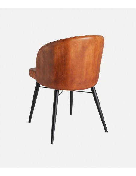 Cadeira LUARD em pele castanha, estilo industrial, pernas em metal preto