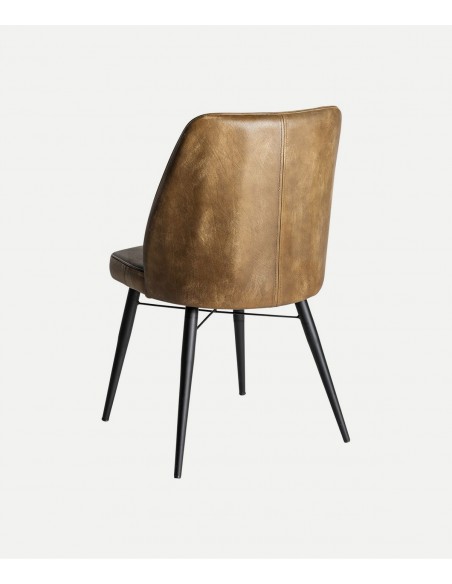 Silla de piel camel BROUSE estilo industrial, patas metal negro