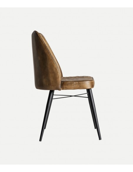 Cadeira BROUSE em pele de camelo, estilo industrial, pernas em metal preto