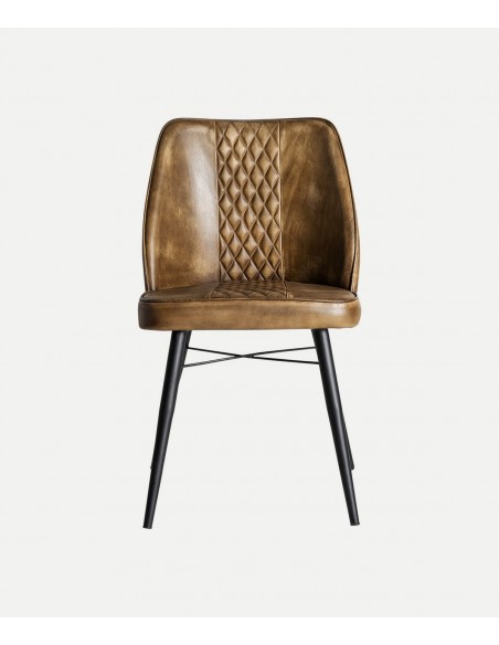 Cadeira BROUSE em pele de camelo, estilo industrial, pernas em metal preto