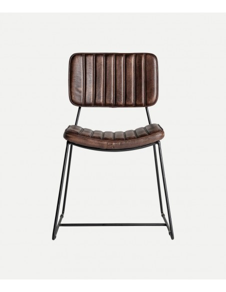 Silla de piel marrón ISSERT diseño industrial con metal negra