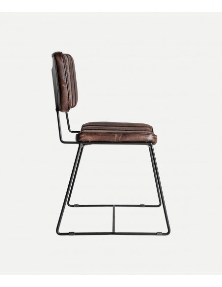 Silla de piel marrón ISSERT diseño industrial con metal negra