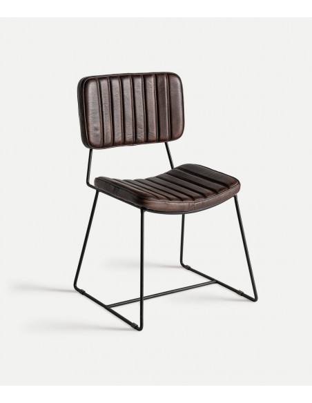 Silla de piel marrón ISSERT diseño industrial con metal negra