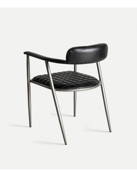 Cadeira OLBY estilo vintage industrial em pele preta com braços