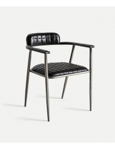Cadeira OLBY estilo vintage industrial em pele preta com...