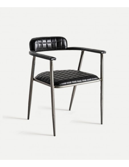 Cadeira OLBY estilo vintage industrial em pele preta com braços