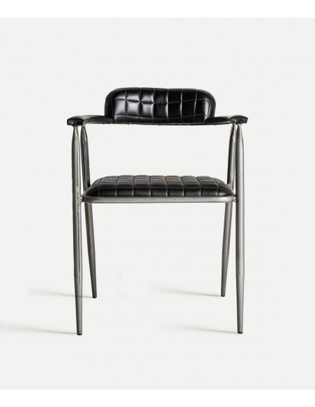 Silla de piel negra OLBY estilo vintage industrial con reposabrazos