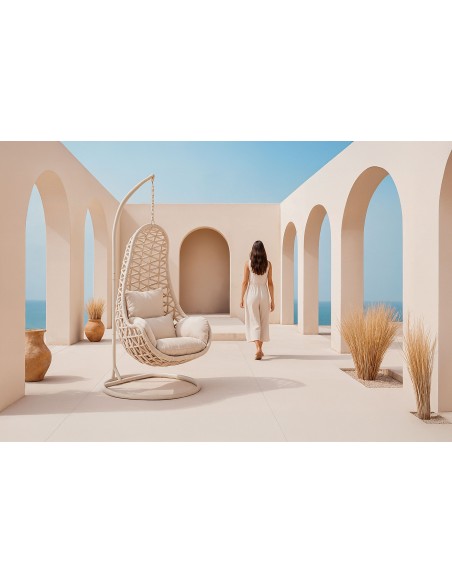 Sillón Colgante de Exterior CONSTANZA Beige,diseño Moderno en Ratán Sintético