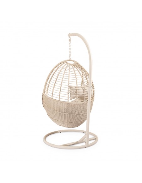Cadeira suspensa para área externa HANNOVER bege, estilo boho chique, em rattan sintético