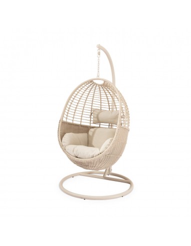 Cadeira suspensa para área externa HANNOVER bege, estilo boho chique, em rattan sintético