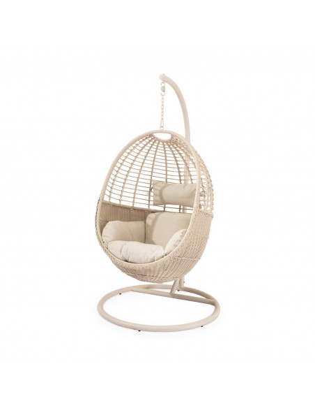 Sillón Colgante de Exterior HANNOVER Beige, estilo Boho Chic en Ratán Sintético