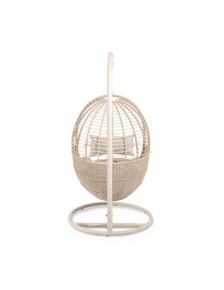 Cadeira suspensa para área externa HANNOVER bege, estilo boho chique, em rattan sintético