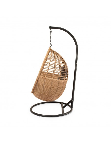 Cadeira suspensa para exterior HANNOVER Natural e cinza, estilo boho chique, em rattan sintético