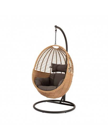 Cadeira suspensa para exterior HANNOVER Natural e cinza, estilo boho chique, em rattan sintético