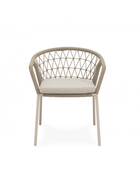 Silla apilable de Exterior SOLENE en Cuerda y Acero. Estilo Boho Chic y Confort para Terraza o Jardín