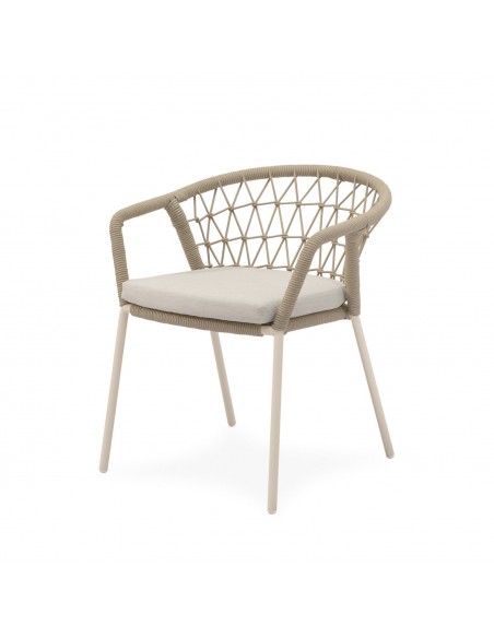 Cadeira empilhável para área externa SOLENE em corda e aço. Estilo Boho Chic e Conforto para Terraço ou Jardim