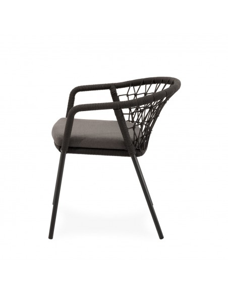 Silla apilable de Exterior SOLENE en Cuerda y Acero. Estilo Boho Chic y Confort para Terraza o Jardín