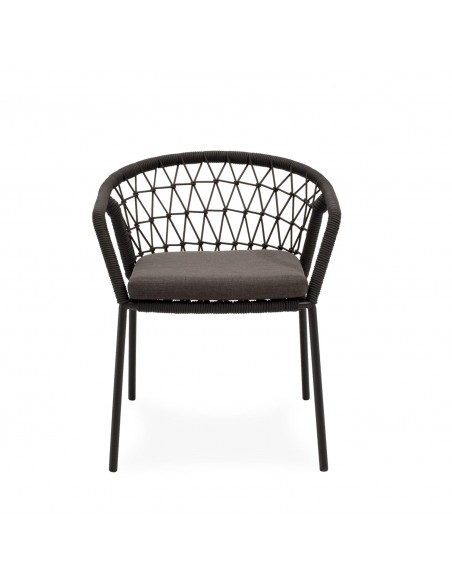 Cadeira empilhável para área externa SOLENE em corda e aço. Estilo Boho Chic e Conforto para Terraço ou Jardim