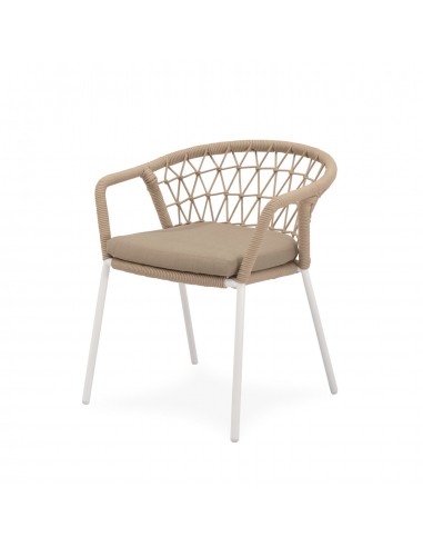 Silla apilable de Exterior SOLENE en Cuerda y Acero. Estilo Boho Chic y Confort para Terraza o Jardín