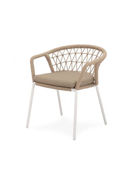 Cadeira empilhável para área externa SOLENE em corda e aço. Estilo Boho Chic e Conforto para Terraço ou Jardim