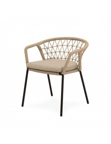 Cadeira empilhável para área externa SOLENE em corda e aço. Estilo Boho Chic e Conforto para Terraço ou Jardim